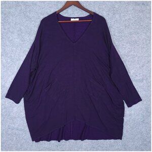 Bryn Walker Alexis V-Neck Tunic Purple Lagenlook Oversized 2X Siro Rayon Stretch